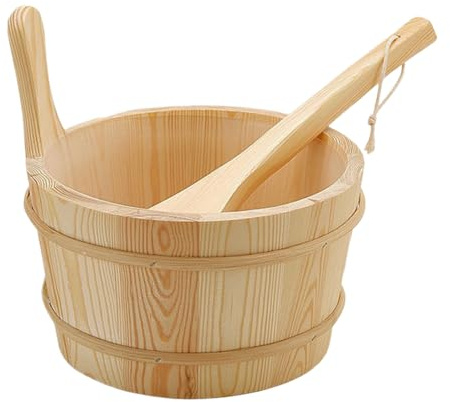Juego De Cubo Y Cazo Para Sauna,Accesorio Spa Sauna | Capacidad Antifugas 4 Litros Accesorios De Baño De Madera Para Casa Terraza Hotel Apartamento Baño De Vapor Exterior Baños