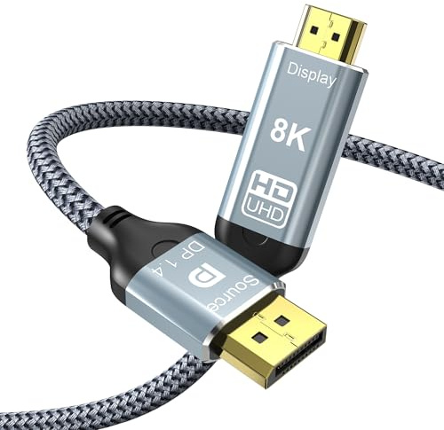 CHENLENIC 2M DisplayPort zu HDMI 8K Kabel, 8K@60Hz 4K@120Hz DP1.4 unidirektional (Quelle) zu HDMI 2.1 (Display), DP zu HDMI HDCP 2.3 HDR10 kompatibel für AMD, NVIDIA, Monitor und PC