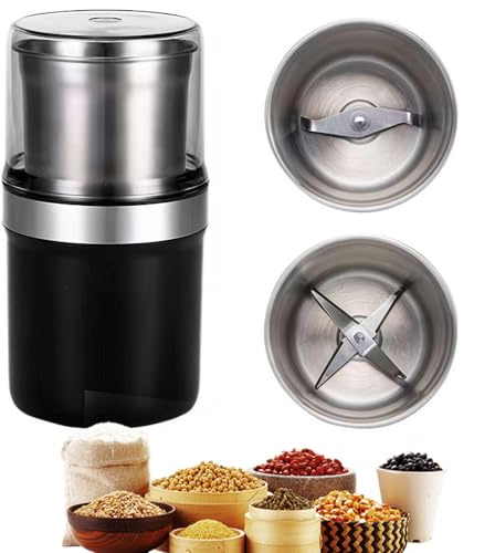 Moulin à Épices Électrique, Broyeur à Café en Acier Inoxydable, Poudre en 6s, 100G Grande Capacité Machine à Broyer pour Haricots, Épices, Noix, Céréales, Herbes