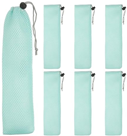 sourcing map 6 Pcs Pouch Bag Straw Carrying Cases, Portable Cutlery Sleeve Chopstick Case Utensil Bag for Home Travel Outdoor Storage Fork Spoon Chopsticks, L & Light Green