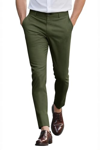 GINGTTO Pantalón Chino Hombre Slim Fit Elástico Regular Chinos Pantalones Stretch Ajuste con Bolsillos Verde Militar 32/30