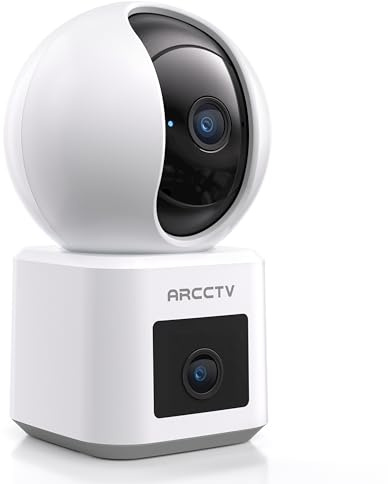 ARCCTV Cámara de Vigilancia Interior de Doble Lente, Monitor para Bebés y Mascotas 2.5K con WiFi 6, Vista Panorámica de 360°, Rastreo Inteligente por IA, Audio Bidireccional y Visión Nocturna