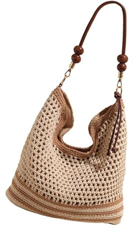 MHADBKH Bolso de hombro tejido para mujer, bolso de paja para uso diario, a juego, para compras, citas, vacaciones, playa, playa, gran capacidad, bolso cruzado de paja diario, Khaki, One Size