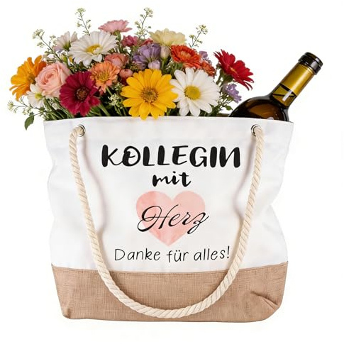 DGN Kollegin Tasche, Abschiedsgeschenk Kollege Jutetasche | Jute Baumwolltasche für Kollegin,Einkaufstasche mit Dank-Spruch,Jutebeutel als Geschenk für Kollege zum Abschied,Dankbar