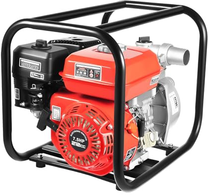 4-takt-7,5 hk bensinmotor vattenpump, bärbar mobil trädgårdspump dammpump avloppsvattenpump, bensinvattenpump med vattenledning för dränering och bevattning