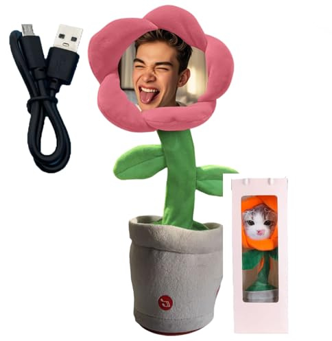 Personalised Dancing Talking Flower with Custom Face, Custom Dancing Cactus Sunflower Toy with Voice Recording, Singing interactive toys Gift for Birthday Festival Boys Girls Kids & Adults (Pink)