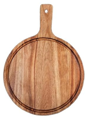 Kelisdi 2 teglie multiuso per pizza con manico, tagliere in legno adatto al forno, per campeggio e cucine domestiche, vassoio da portata per pizza in legno naturale