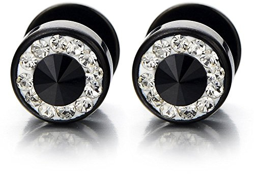 10MM Negro Enchufe Falso Fake Plug, Pendientes de Hombre Mujer, Arete