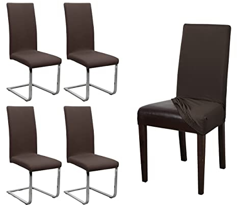 BEAUTEX 4er Set Jersey Stuhlhusse, elastische Stretch Husse Baumwolle Bi-Elastic, Farbe wählbar (Dunkelbraun)