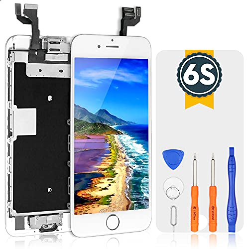 Bokman Écran tactile LCD pour iPhone 6s Blanc Vitre LCD Ecran Assemblé avec Bouton Home, Capteur de Proximité, Écouteur, Caméra Frontale et Kit de Réparation