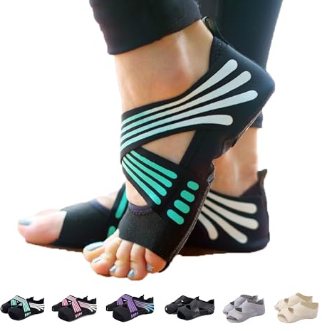 ABIRAM Chaussettes de yoga antidérapantes sans orteils pour Pilates, barre, ballet, bikram, entraînement pour femme