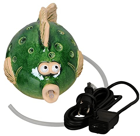Wasserspeier Fisch grün mit Pumpe 230V für Miniteich Brunnen Gartendeko