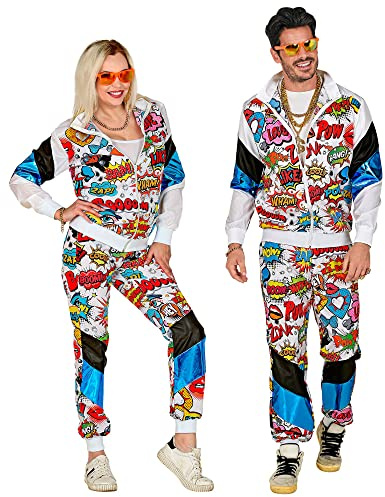 W WIDMANN MILANO Party Fashion – Kostym träningsoverall, motiv, USA, 80-tals outfit, joggingdräkt för karneval och fest