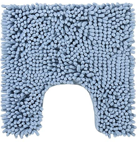 PANA® Chenille WC matta med U-hals för toalett (45 x 45 cm) • Halkfria toalettmattor med urtag • Badrumsmatta toalett • Badrumsmatta tvättbara • Färg: ljusblå