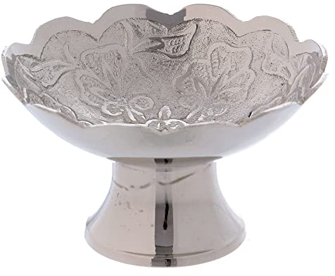 Holyart Ciotolina portaincenso decori floreali ottone argentato 8 cm