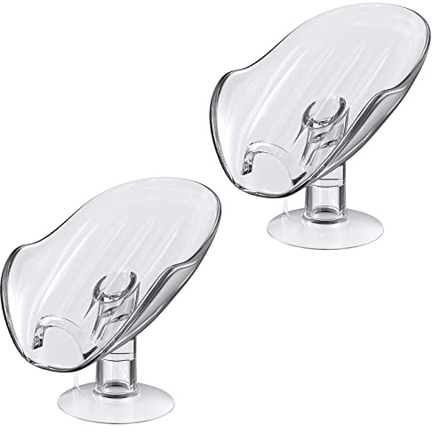 NPET Not Punched Self Draining Plastic Soap Dish Holder with Enlarged Suction Cup,Portable Soap Tray for Bathroom Shower, Kitchen Sink, Save Space and Soap (2, 2 Clear)
