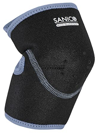 SANICO Gomitiera per Tendinite - Stabilizzatore Gomiti Imbottito - Leggera Compressione e Sostegno della Circolazione Sanguigna - Protezione Gomito Tennista - Neoprene Traspirante - 40x0,3x21cm