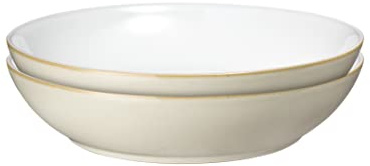 Denby - Linen Cream White Pasta Bowls Set of 4 - Dishwasher Microwave Safe Crockery - Ceramic Stoneware Tableware Natural Tones