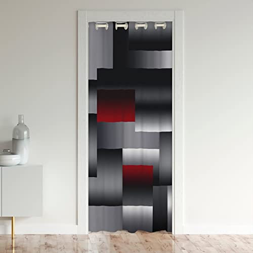 Loussiesd Black Red Geometric Door Curtain Privacy Kids 3D Art Closet Cover Rectangle 106x203cm 1 Panel