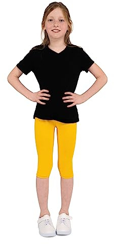 infatti ¾ leggings i bomull för flickor, mjuka och bekväma byxor för småbarn, vardaglig träning, snygg basplagg i tonisk stil, Gul, 98