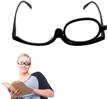 ZSRVAJ Make Up Glasses, Rotatable Single Makeup Glasses, Magnifying Makeup Glasses Flip Up Lens, Cosmetic Makeup Reading Glasses for Women Makeup Essential Tool(Black)