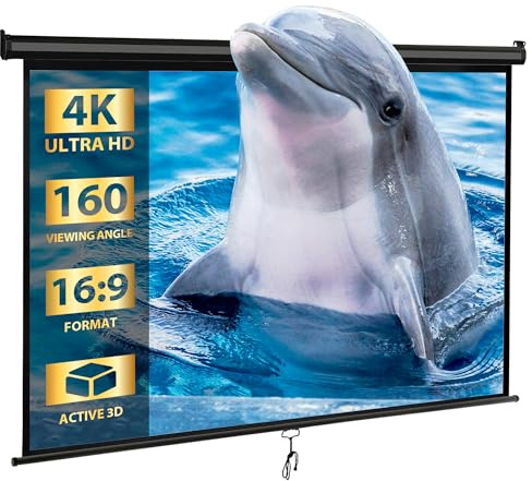 SUPER DEAL 80'' 16:9 HD Projection Screen Foldable Anti-Crease Portable Projector Movie Screen Manual Pull Down for Home Theater Presentation Education Outdoor Indoor Public Display, Black