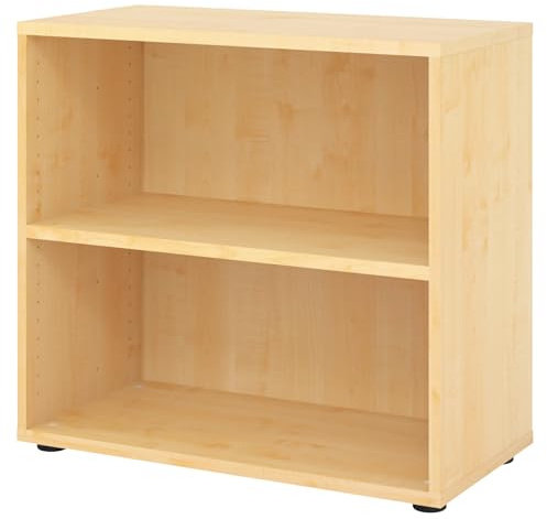 bümö Regal Ahorn, Standregal aus Holz für 2 Ordnerhöhen - Bücherregal klein 80 cm breit, Aktenregal für Ordner & Bücher, kleines Büroregal, Holzregal, Ordnerregal, Buchregal Dachschräge