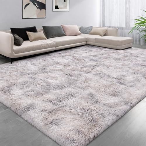 Aspire Homeware mattor vardagsrum – batikfärgade ljusgrå mattor för sovrum halkskydd – moderna supermjuka plyschmattor för vardagsrum – fluffig lurvig sängmatta för barnrum, 80 cm x 150 cm