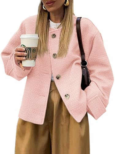 BZB Women's Tweed Blazers Long Sleeve Button Down Business Casual Jackets