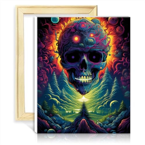 TANGFEIY Ölgemälde-Set auf Leinwand, böses Skelett, Malset für Erwachsene, Heimdekoration mit Pinseln und Acrylpigmenten, Geschenke zum Selbermachen, Rahmen (30 x 40 cm)