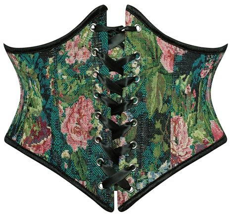 Scarlet Darkness Women's Corset Belts for Dress Floral Print Lace Up Pirate Renaissance Belts Black 14