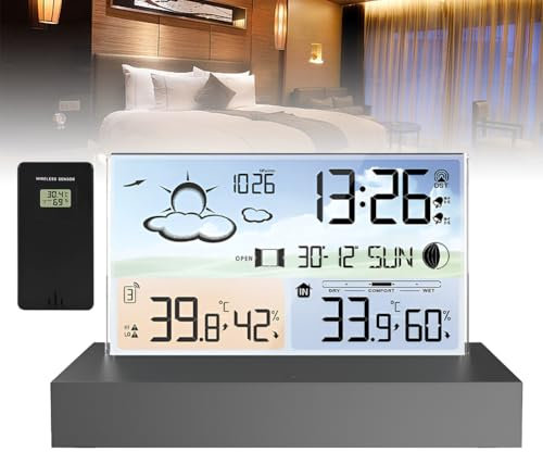 Estación meteorológica con Sensor inalámbrico para Exteriores, Reloj Despertador electrónico Multifuncional con pronóstico del Tiempo, Monitor inalámbrico de estación meteorológica, para casa