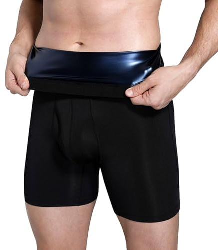 Bastu shorts för män, elastisk polyester bastu byxor för män med PU värmeackumulerande film, hög midja snabb svett kompression bastu shorts för löpning, cykling, gym, XL bastu byxor för män