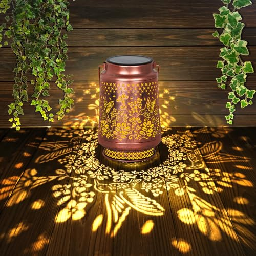 CCILAND Lanterna solare per esterni, 1 lanterna solare in metallo, luce bianca calda, a LED, resistente alle intemperie, vintage, da appendere, per esterni, giardino, patio, campeggio, prato