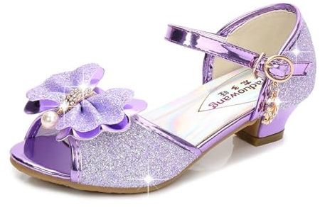 Hixingo Princess Shoes for Girls Size 9-13, Princess Dress Up Shoes Girls Shiny Mary Jane Heels for 2-8 Years Toddlers Kids, Banquets, Birthday Parties,Cosplay Fancy (LJ18 Purple,13)