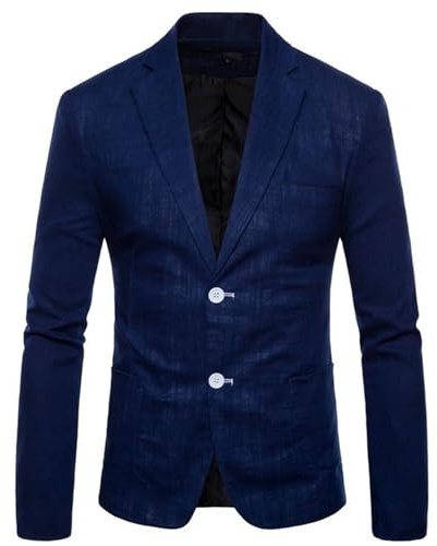 Blazer Uomo Slim Fit, Giacca Blazer Grandi Taglie Semplice Giacca Con Due Bottoni E Scollo A V Giubbotto Classico Tinta Unita Affari Stile Inglese Sakkos Matrimonio Business Sakko, Blu, L