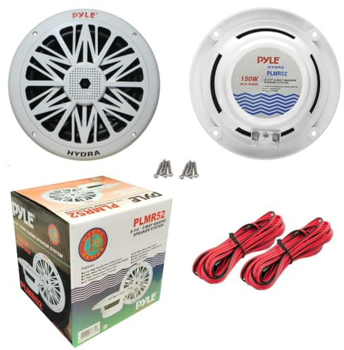 KIT SET PER PYLE PLMR52, 2 diffusori altoparlanti a 2 vie da 5,25 13 cm 130 mm, 75 watt rms 150 watt max, impermeabili, interni, esterni, a coppia + cavi e viti omaggio