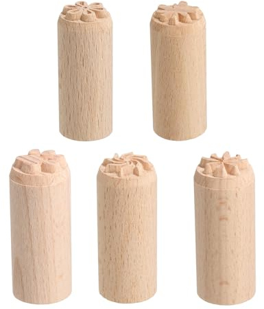 sourcing map Set di 5 timbri in legno e ceramica, diametro 2 cm, lunghezza 5,1 cm, in argilla naturale, timbri, timbri, fiori, 6 petali, per biscotti, torte, dessert