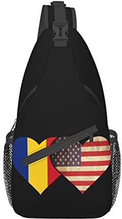 Schultertasche Rumänische Flagge Und Amerikanische Flagge Slingtasche Stilvoller Langlebiger Sling Schulter Rucksäcke, Für Outdoor, Klettern, Radfahren