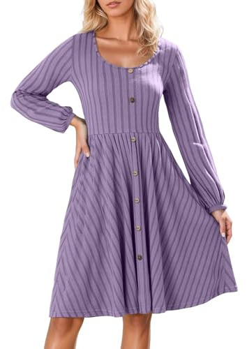 Generisch Robe décontractée en tricot pour femme - Robe pull élégante - Robe d'automne - Robe d'hiver - Robe tricotée à manches longues - Longueur genou - Robe d'automne avec poches