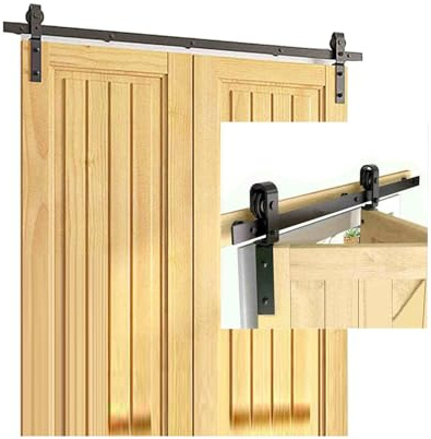 Barn Door Sliding Rail Kit,Steel Double-Sided Hanging Rail Kit,Folding Hardware Rails,Suitable for Closets Bathrooms and Garages.(150cm Orbit)