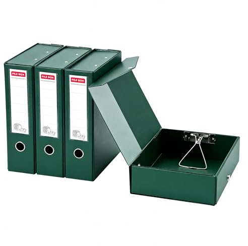 GUOKOFF Archivador de Caja A4, Paquete de 4 Caja de Archivo, Lomo de 88mm, Cajas de Archivadores Documentos para Oficina Escolar (Verde)