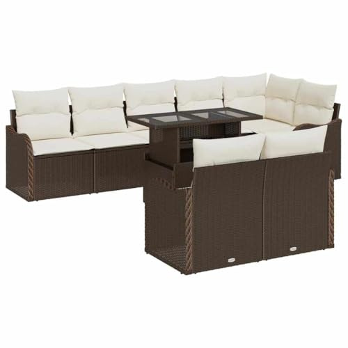 Kaloriko trädgårdssockset 9 delar, brun poly rotting, modulär loungesoffa med kudde, UV-beständig, för terrass, balkong, trädgård