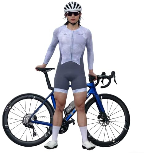 HECLOK Tuta Ciclismo Uomo Manica Lunga Traspirante - Body Triathlon Una Pezzo per Strada e Triathlon, Fondello Alta Densità | Asciugatura Rapida | UV UPF 50+ | 3 Tasche (Set-3,3x_l)