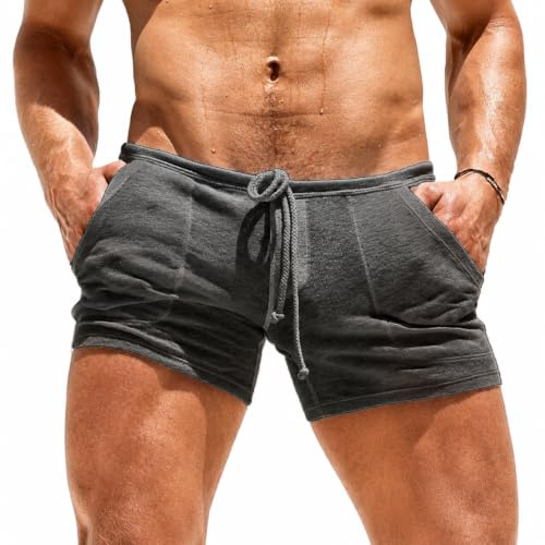 MAHUAOYIXI Short de Musculation Homme Slim 3 Pouces Mini Shorts Course Respirant pour Running Gym Workout Entraînement avec Cordon de Serrage