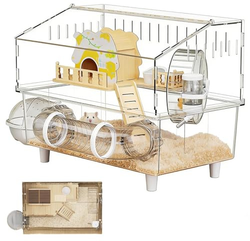 Käfig für Zwerghamster | transparenter mit zwei Etagen für Kleintiere – Habitat für Hamster | für kleine Haustiere, Beobachtung, Innen- und Außenbereich Reisen
