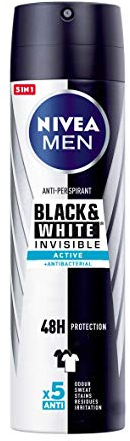 NIVEA MEN Black & White Invisible Active Spray (1 x 200 ml), desodorante antimanchas de cuidado masculino, desodorante invisible para proteger la piel y la ropa