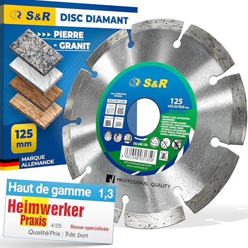 S&R Diamantscheibe Industrie-Qualität, Trennscheibe 125 x 22,23 mm zum Schneiden von Granit, Stein, Naturstein, Marmor, Mauerwerk, Beton, Diamanttrennscheibe für Flex, Winkelschleifer
