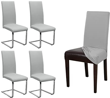 BEAUTEX 4er Set Jersey Stuhlhusse, elastische Stretch Husse Baumwolle Bi-Elastic, Farbe wählbar (Hellgrau)