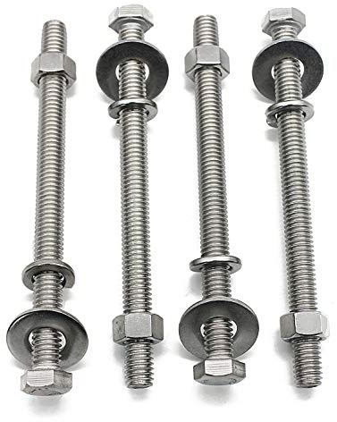 (5 Sets) 5/16-18x4 Stainless Steel Hex Head Screws Bolts, Hex Machine Nuts, Fender Flat Washer& Split Lock Washers, 18-8 (304) S/S, Fully Threaded by Bolt Fullerkreg